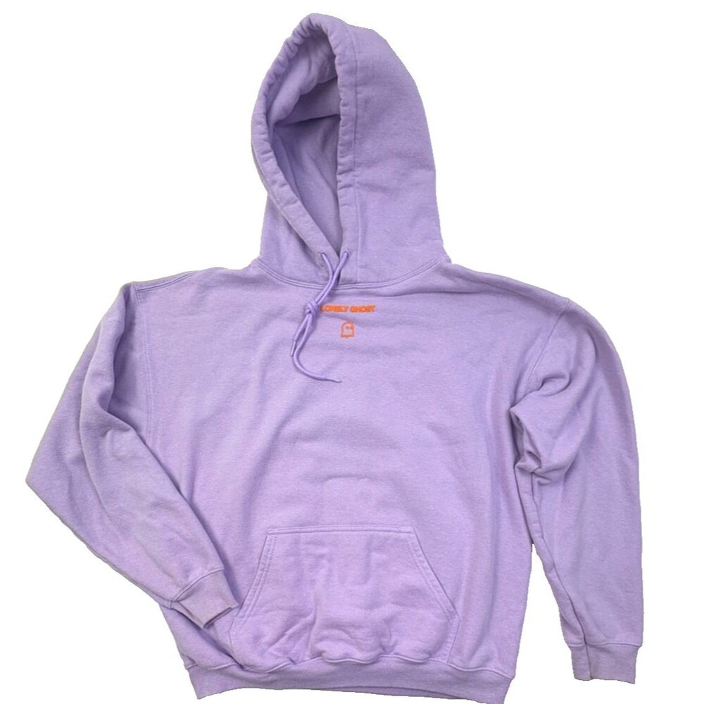 Lonely Ghost Text Me When You Get Home Lavender Orange Puff Print Hoodie Medium